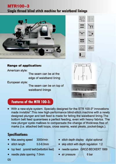 Single thread blind stitch machine for waistband linings, MTR100-3