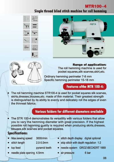Single thread blind stitch machine for roll hemming, MTR100-4