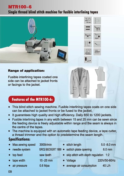 Single thread blind stitch machine for fusible interlining tapes, MTR100-6