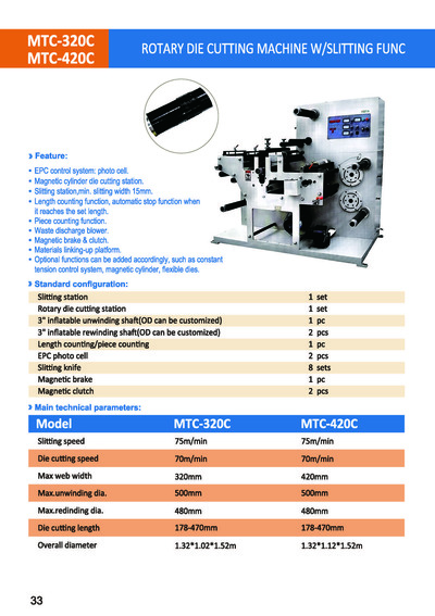 ROTARY DIE CUTTING MACHINE W/SLITTING FUNC, MTC-320C & MTC-420C