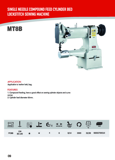SINGLE NEEDLE COMPOUND FEED CYLINDER BED LOCKSTITCH SEWING MACHINE, MT8B
